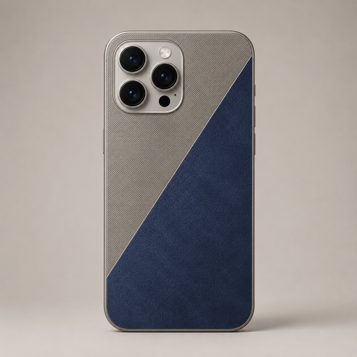Premium Dual-Tone Leather Texture Mobile Back Skin Sticker – Navy Blue & Grey | Custom Fit for All Phone Models