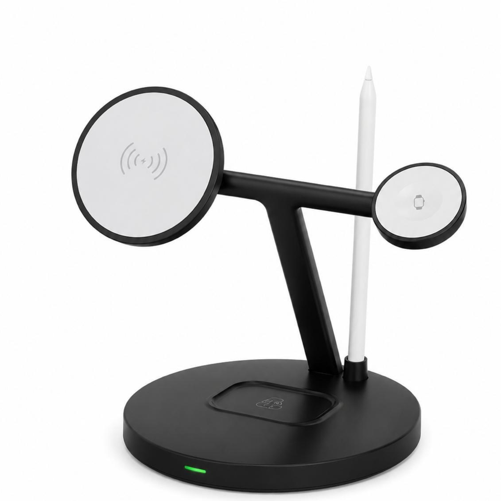 WiWU Magnetic 4-in-1 Wireless Charging Station – 15W Fast Charger for iPhone, Apple Watch, AirPods & Stylus