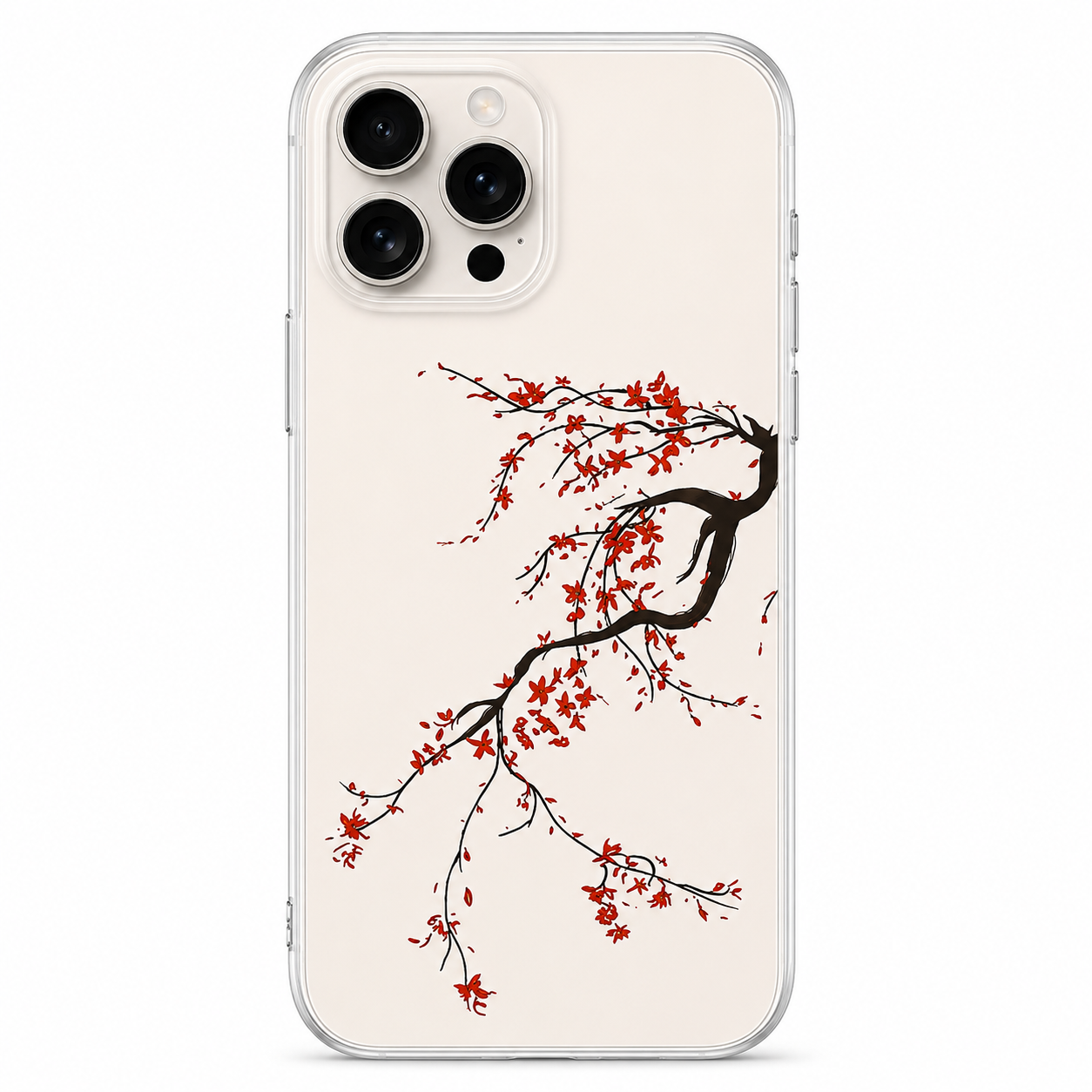 Red Cherry Blossom Branch Phone Sticker | Elegant Sakura Floral Vinyl Decal for Clear Cases
