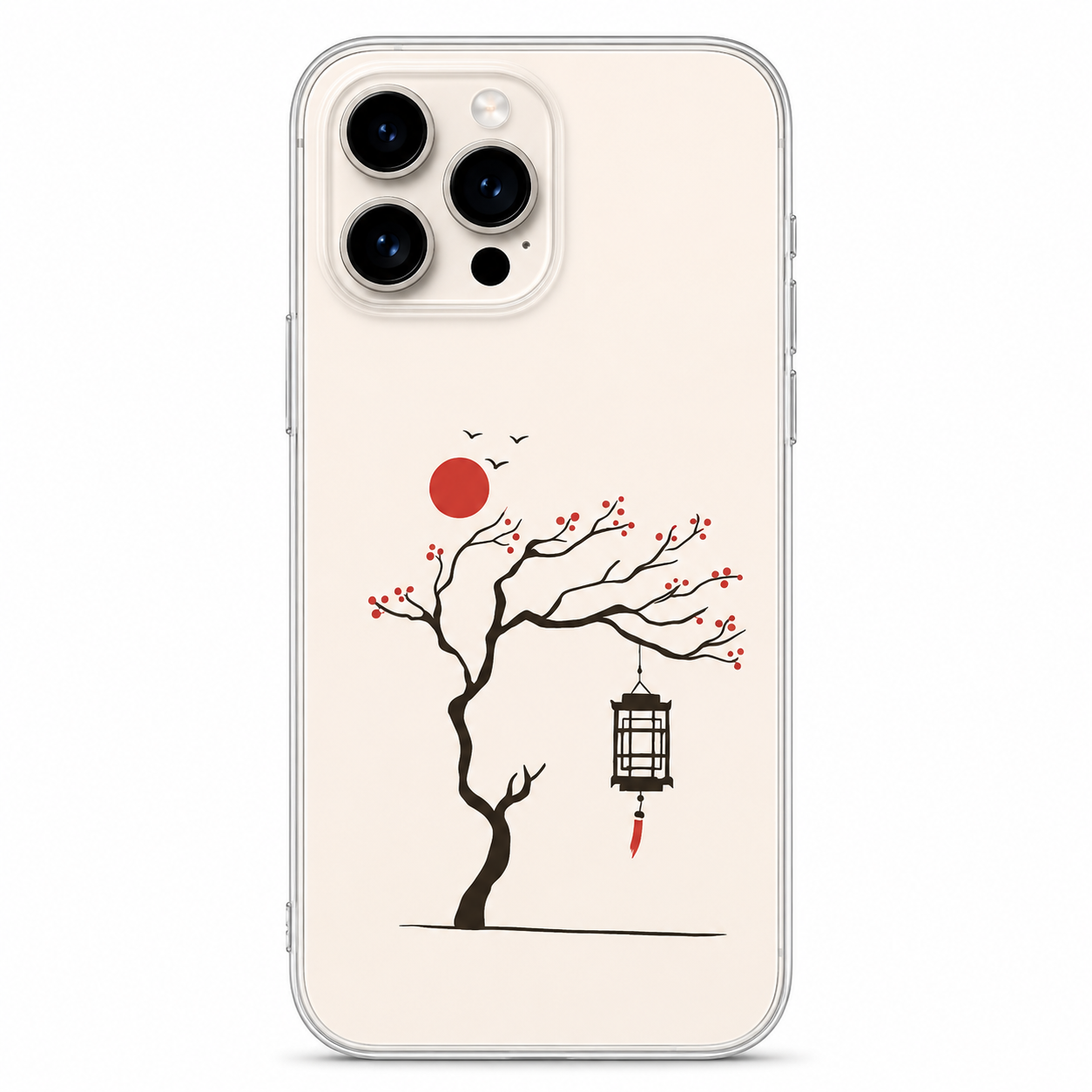 Japanese Lantern Tree Phone Sticker | Minimalist Zen Landscape Vinyl Decal for Clear Cases