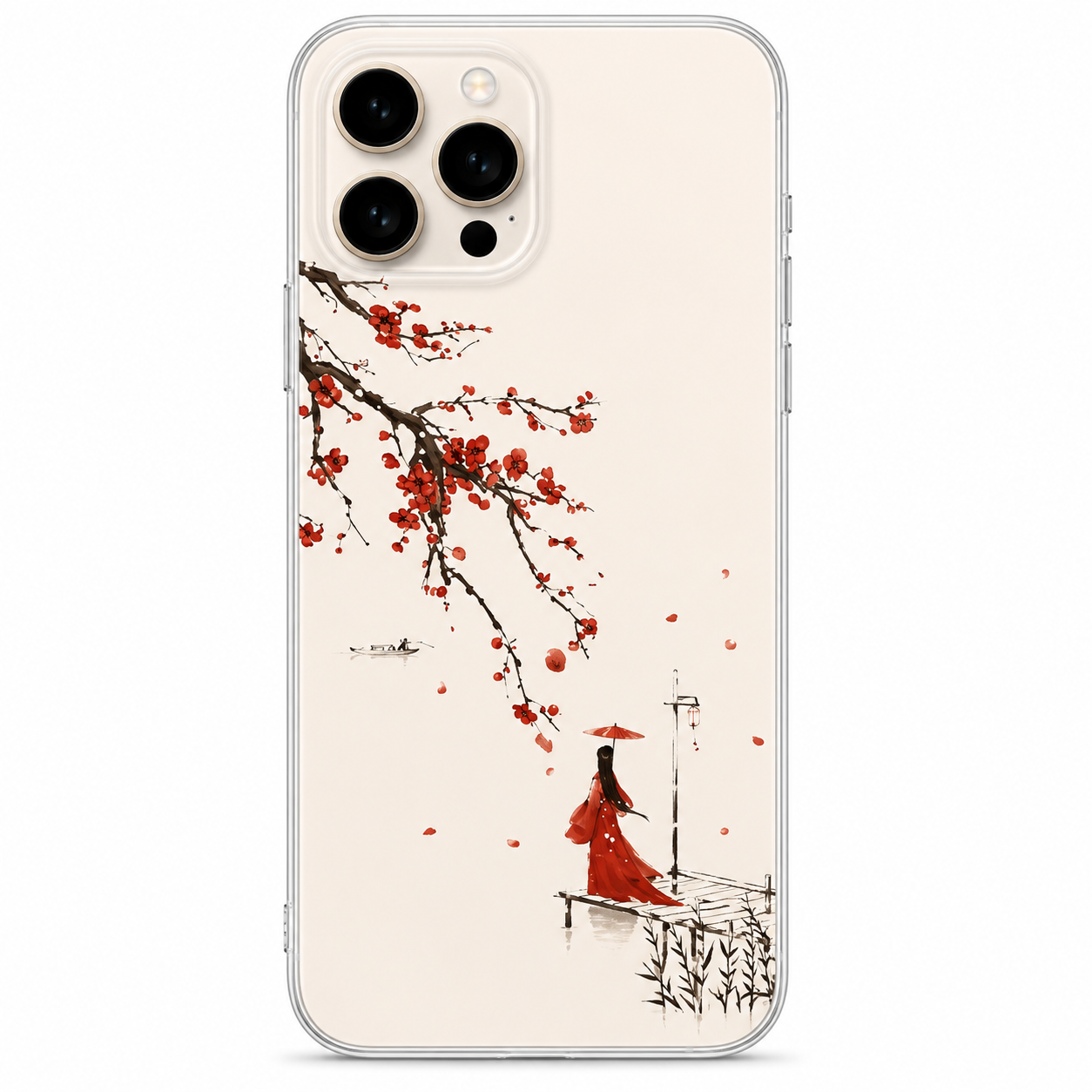 Japanese Cherry Blossom Lady Phone Sticker | Elegant Sakura Art Vinyl Decal for Clear Cases