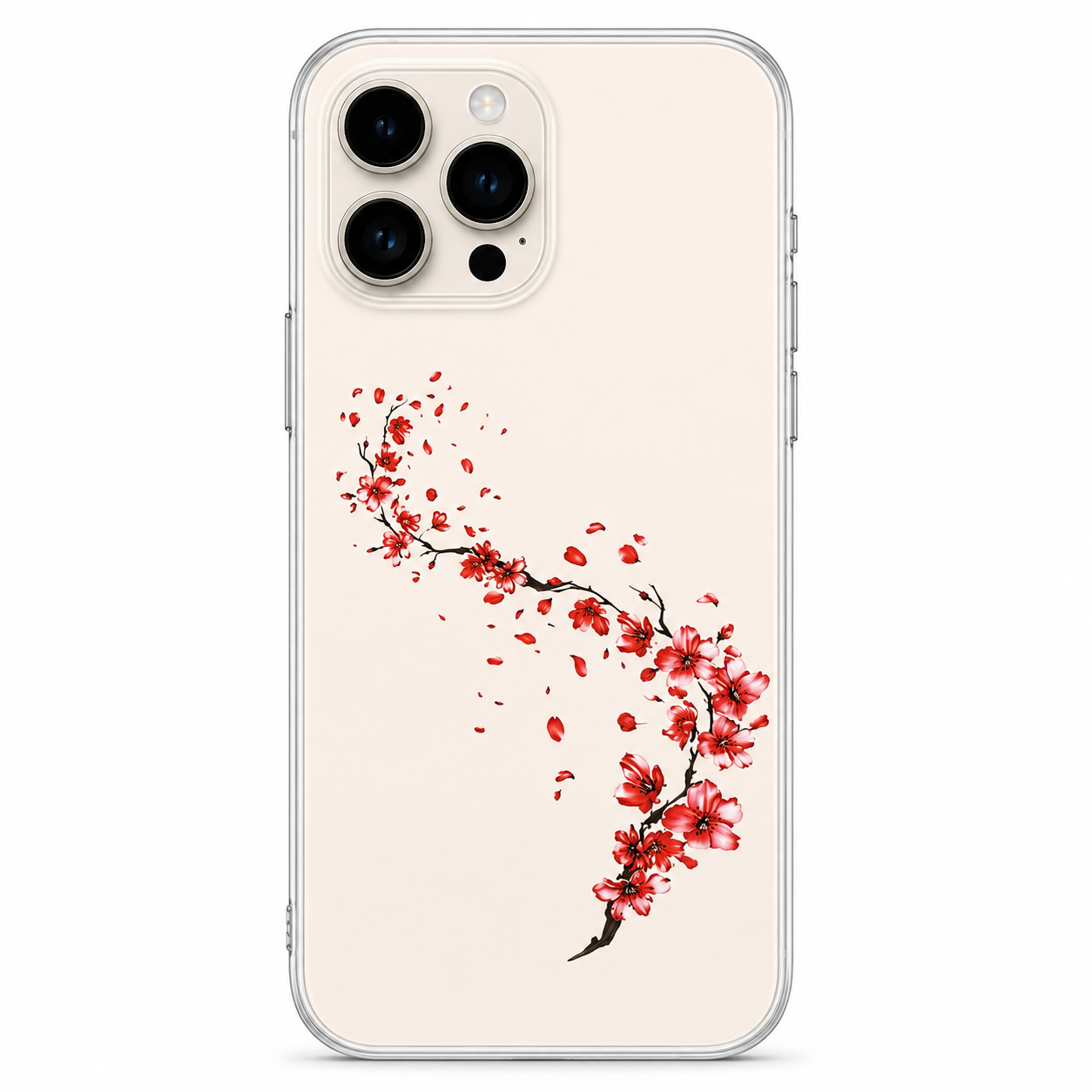 Red Sakura Blossom Phone Sticker | Elegant Cherry Blossom Floral Vinyl Decal for Clear Cases