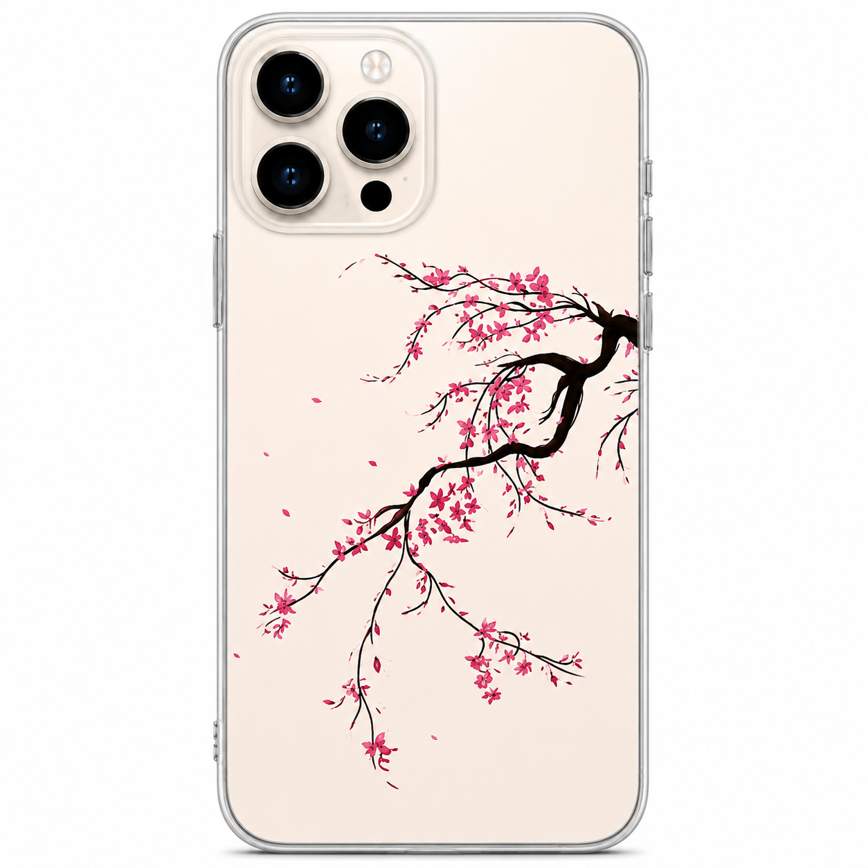 Pink Cherry Blossom Branch Phone Sticker | Sakura Floral Vinyl Decal for Clear Cases