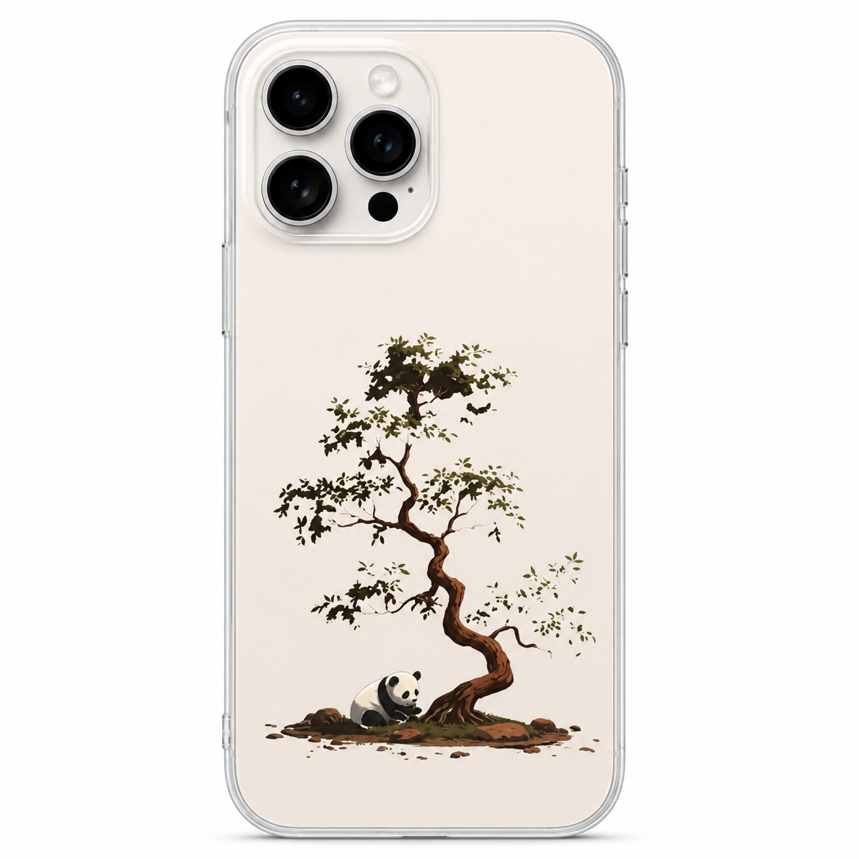 Panda & Bonsai Tree Clear Phone Sticker | Minimalist Zen Nature Vinyl Decal for iPhone & Android Cases