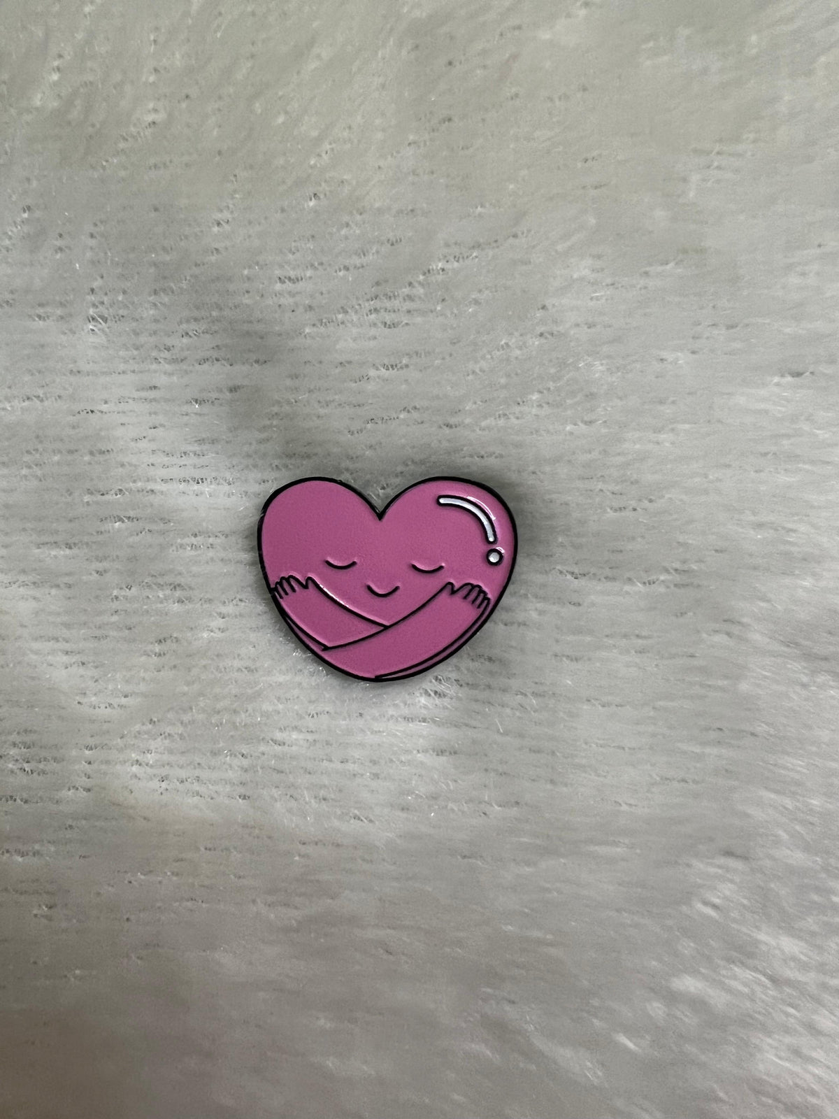 Cute Pink Heart Metal Sticker – Self Love & Hug Design Decal for Phone, Laptop & Gadgets
