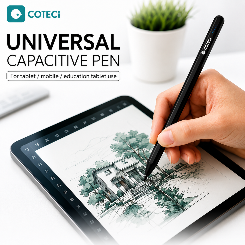 COTECi Universal Capacitive Stylus Pen for Tablets & Smartphones – Rechargeable Touch Screen Pencil