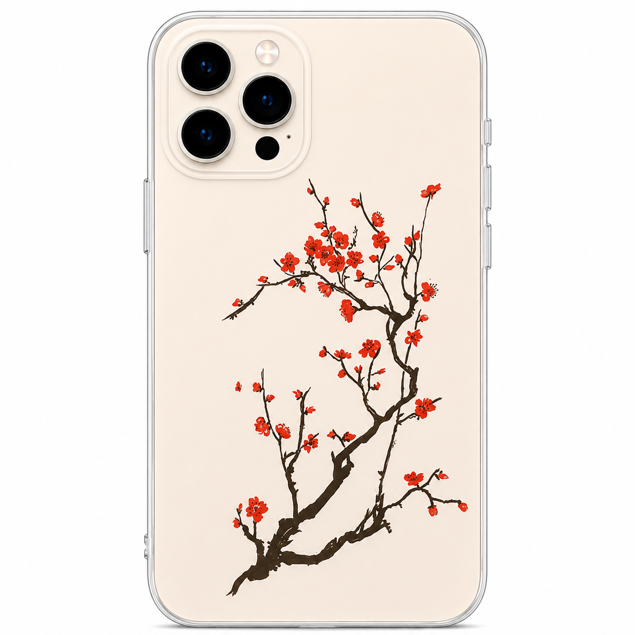 Red Plum Blossom Branch Phone Sticker | Japanese Floral Vinyl Decal for Clear Cases