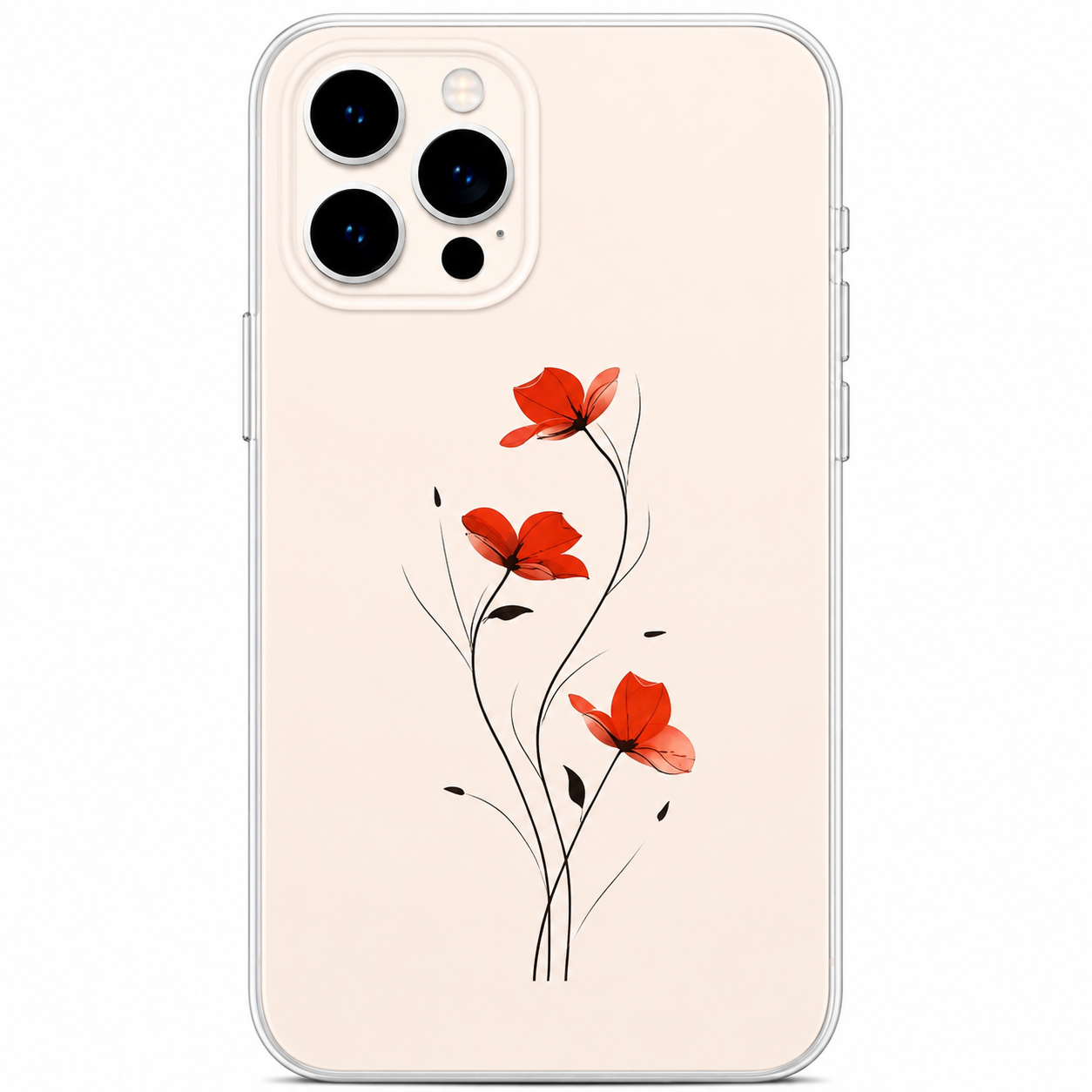 Minimalist Red Wildflower Phone Sticker | Modern Floral Vinyl Decal for Clear Cases