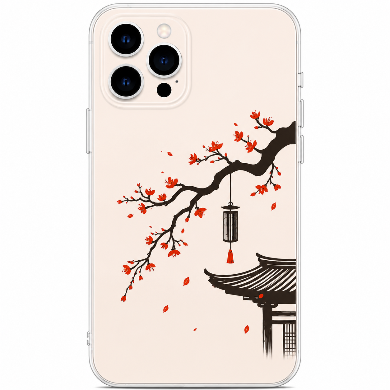 Japanese Sakura Lantern Phone Sticker | Cherry Blossom Temple Vinyl Decal for clear case