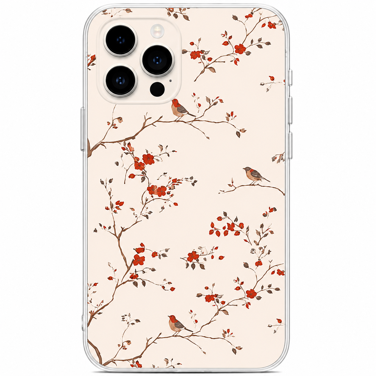 Birds & Blossom Branch Phone Sticker | Vintage Floral Nature Vinyl Decal for Clear Cases
