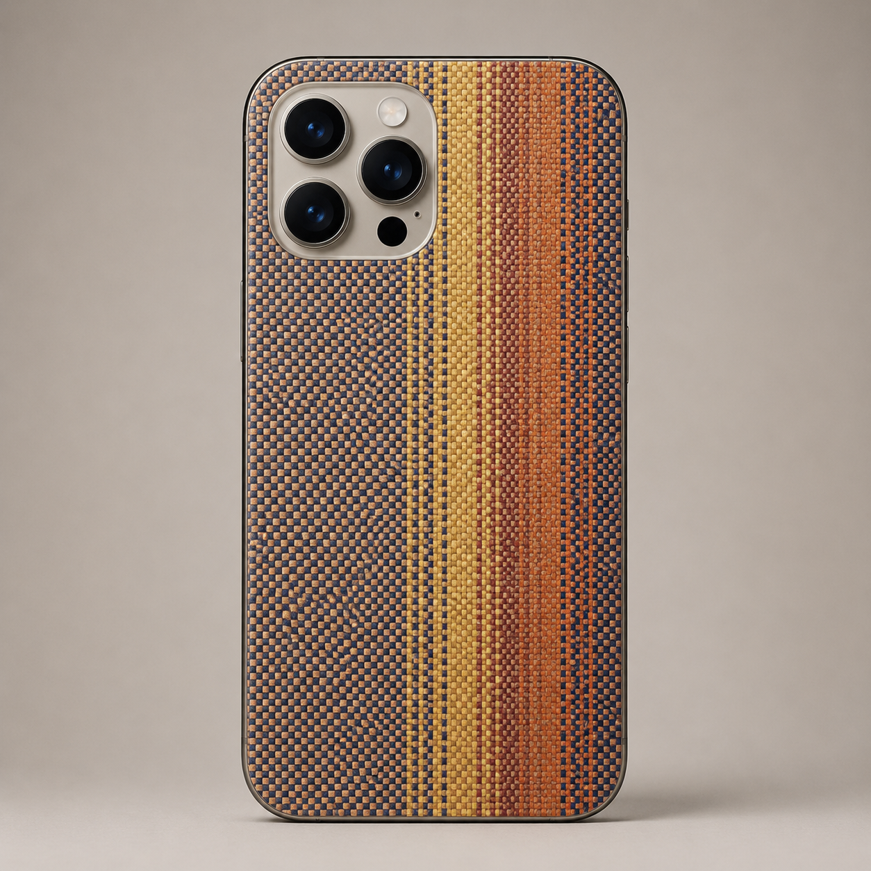 Classic Woven Stripe Mobile Back Skin Sticker | Premium Fabric Texture Design | Custom Fit for All Phone Models