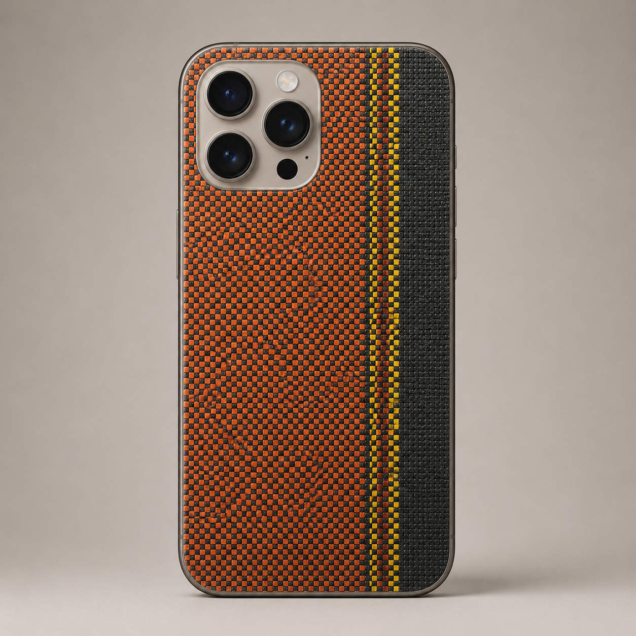 Orange Carbon Fiber Mobile Back Skin Sticker | Sport Edition Texture Design | Custom Fit for All Phone Models