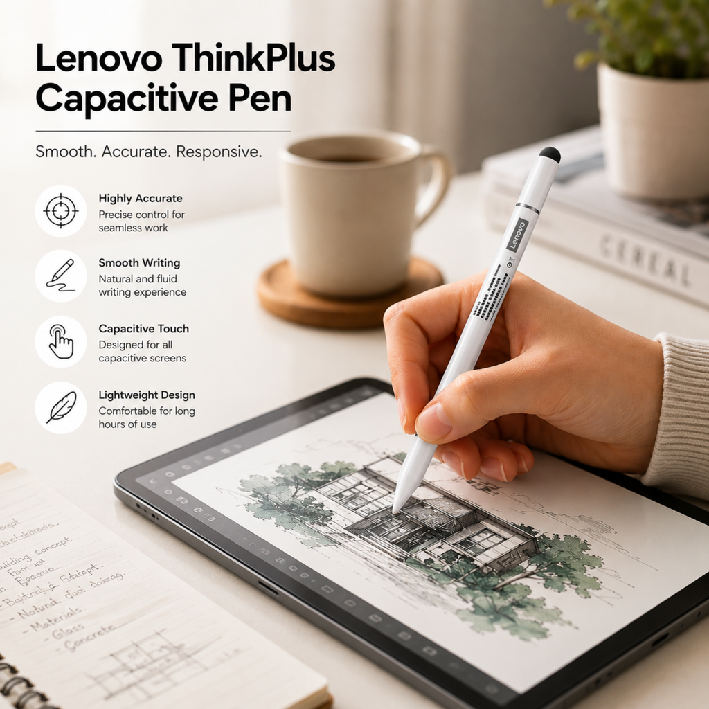 Lenovo ThinkPlus Universal Stylus Pen – Rechargeable Touchscreen Pencil for Tablets & Smartphones