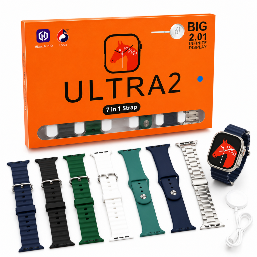 Ultra 2 Smart Watch with 7-in-1 Strap Set – 2.01" HD Display | Bluetooth Calling | Wireless Charging