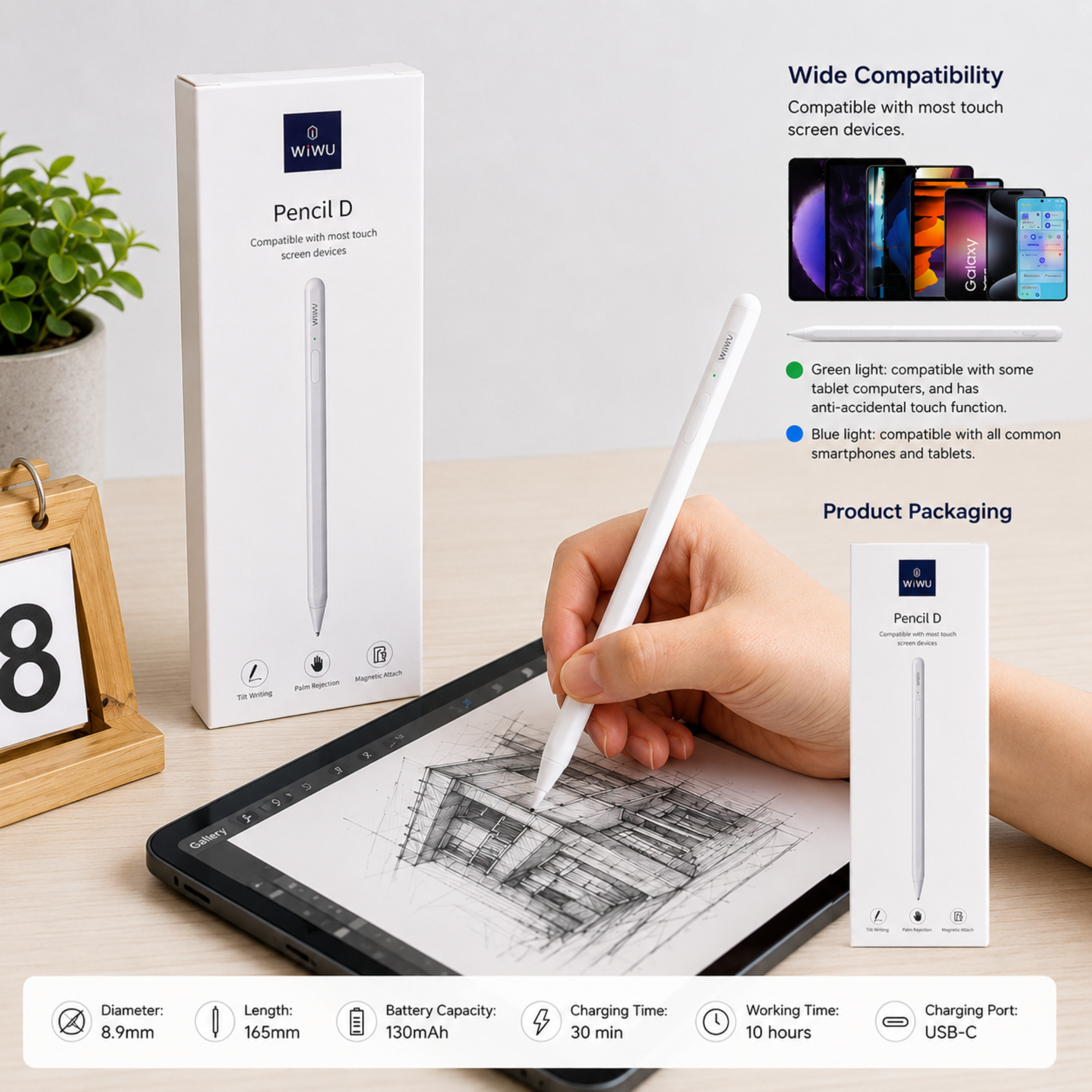 WiWU Pencil D Active Stylus Pen – Palm Rejection & Magnetic Attachment for Tablets