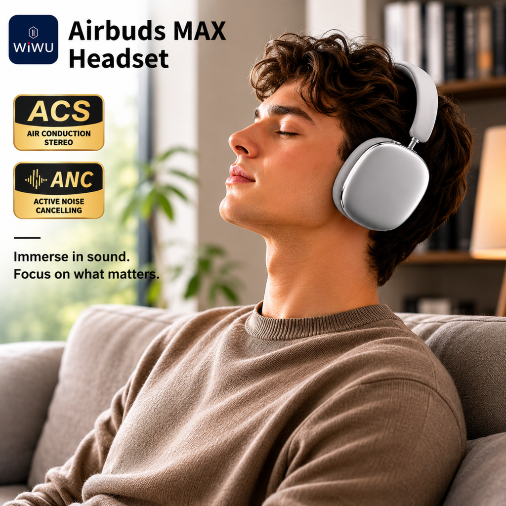 WiWU AirBuds MAX Wireless Headphones – ANC Noise Cancelling | Hi-Res Audio | Bluetooth 5.0 | 50-Hour Battery