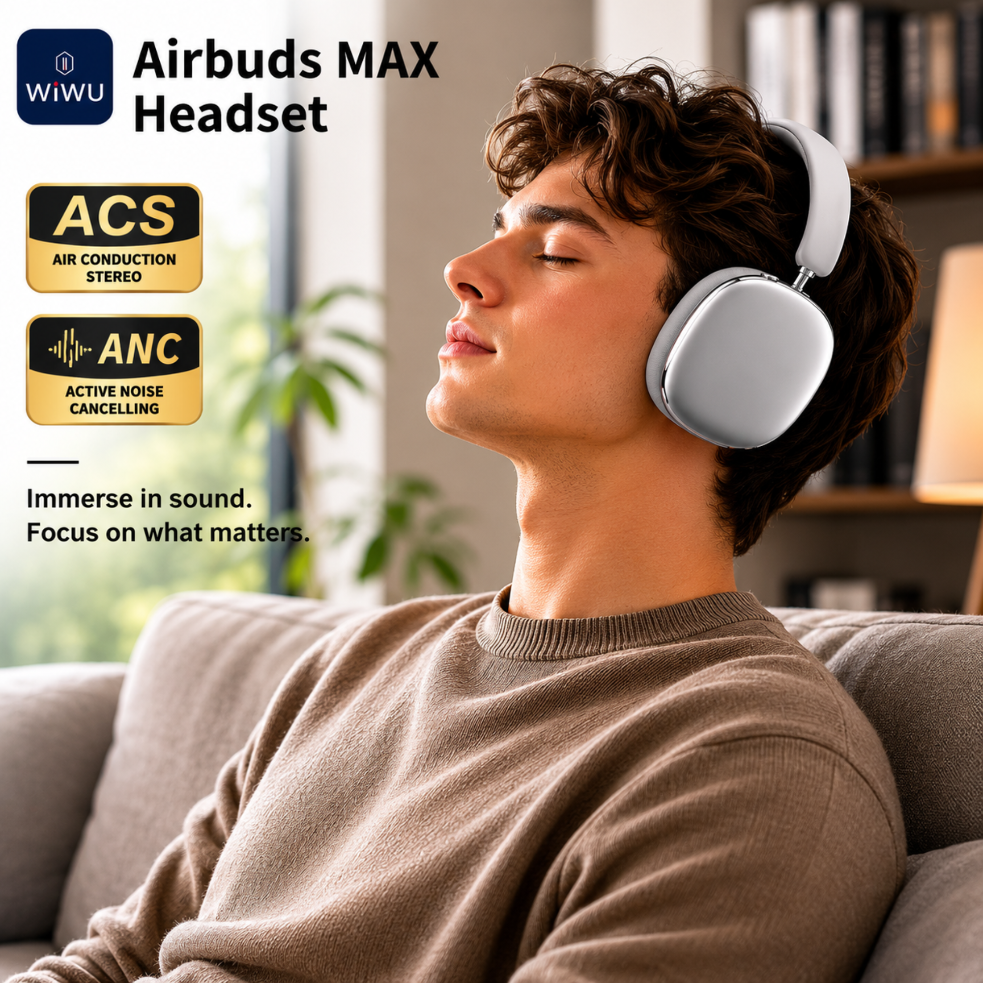 WiWU AirBuds MAX Wireless Headphones – ANC Noise Cancelling | Hi-Res Audio | Bluetooth 5.0 | 50-Hour Battery