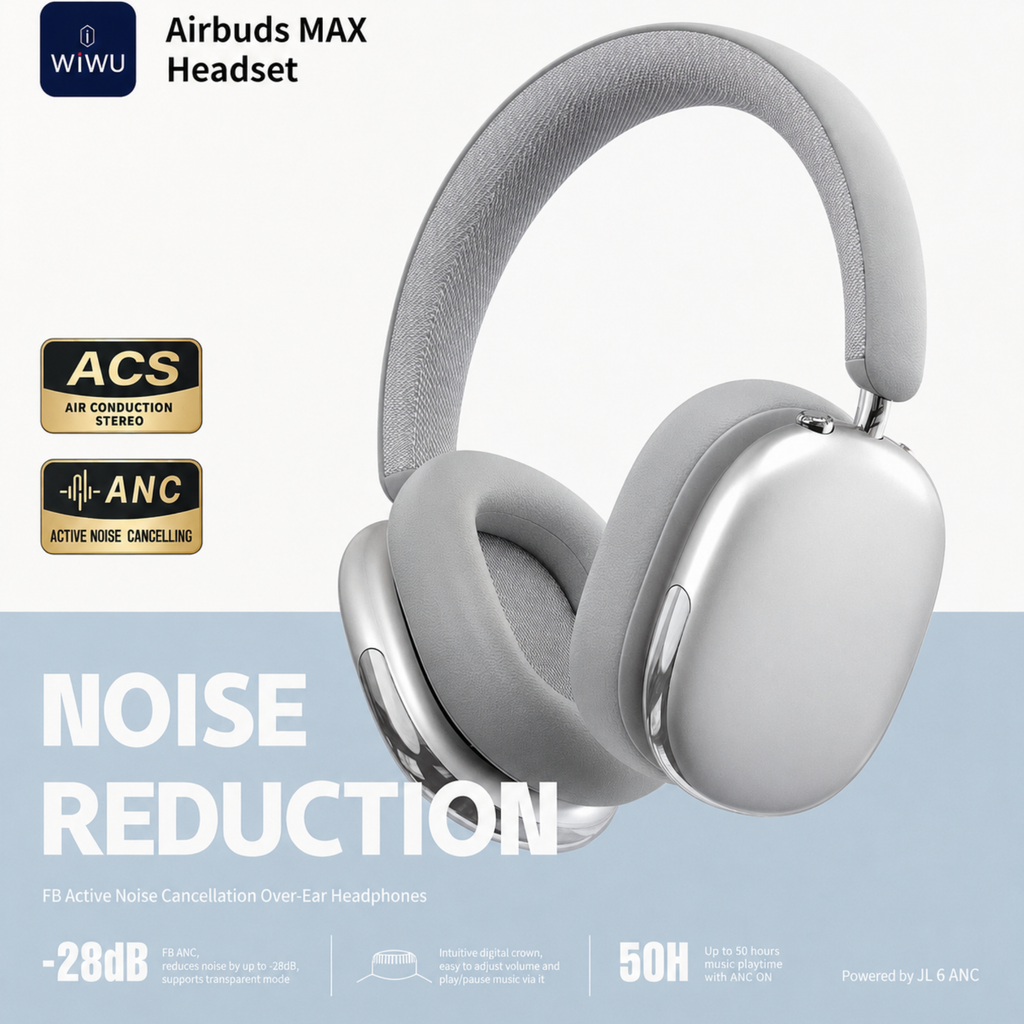 WiWU AirBuds MAX Wireless Headphones – ANC Noise Cancelling | Hi-Res Audio | Bluetooth 5.0 | 50-Hour Battery